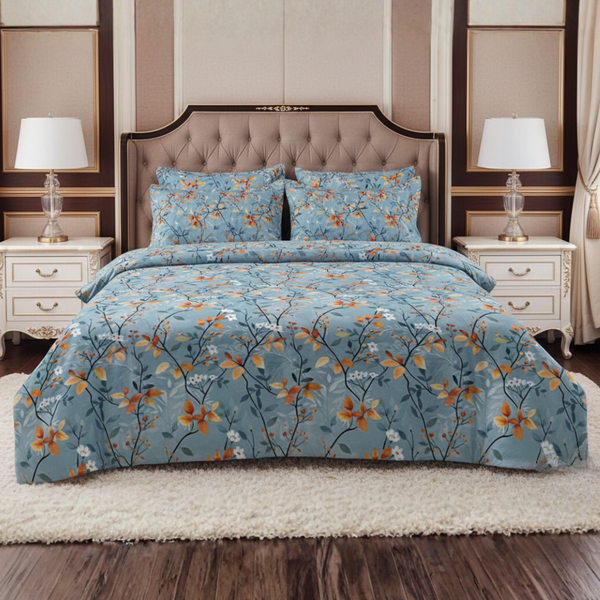 Opulent Pure Cotton Printed Bed Sheet -  King - 3pcs - OPC18